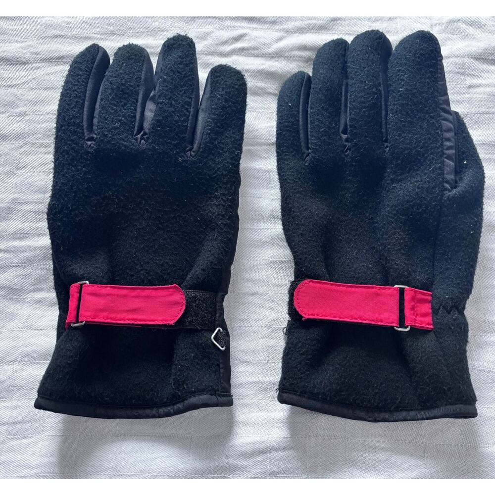 Thick flannel and nylon warm black gloves with velcro closure, size medium